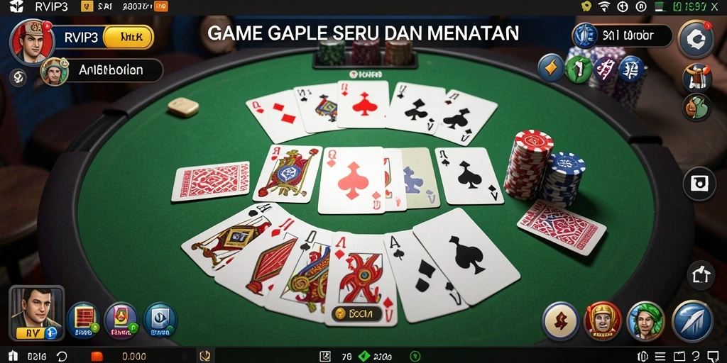 Screenshot utama RVIP3 menunjukkan suasana permainan Gaple yang seru.